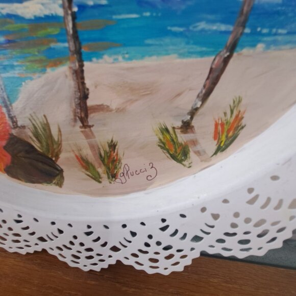 Hand Painted Filigree Edged Tray Multicolor Signed - Picture 8 of 10